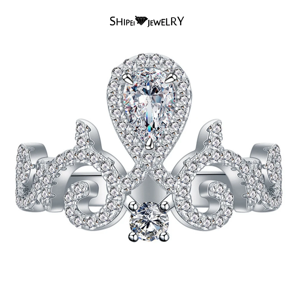 

Shipei 100% 925 Sterling Silver Pear Cut High Carbon Diamond Gemstone Crown Ring Wedding Engagement Gift Fine Jewelry Wholesale