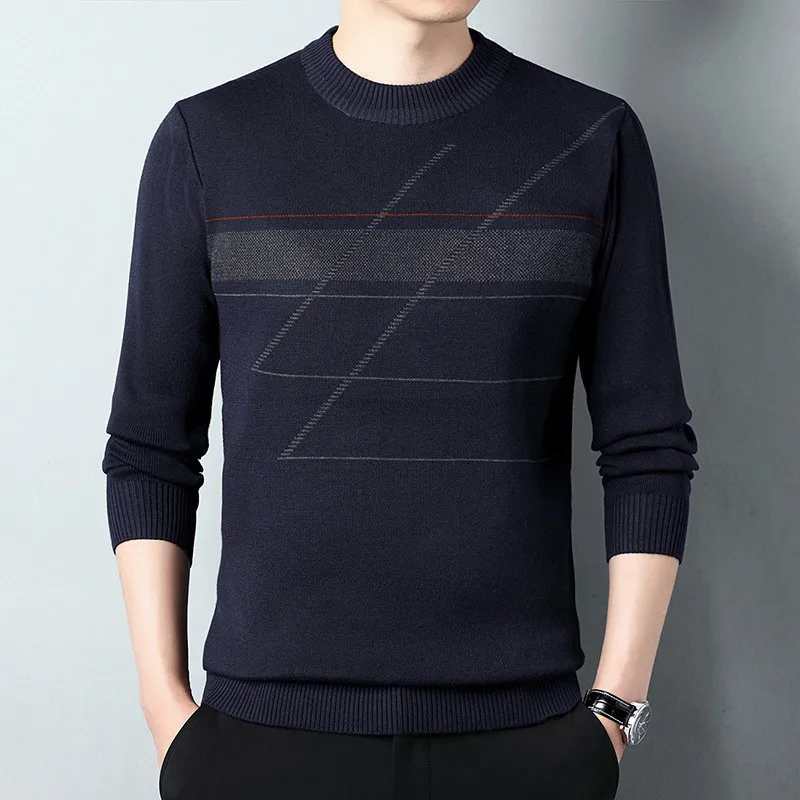 Мужской вязаный пуловер с круглым вырезом Черный Повседневный джемпер для осени