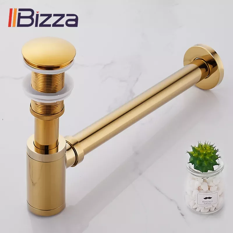 

Basin Pop Up Drain Gold Brass Bottle Trap Bathroom Sink Siphon Drains with Pop Up Drain Kit P-TRAP Pipe Waste Hardware