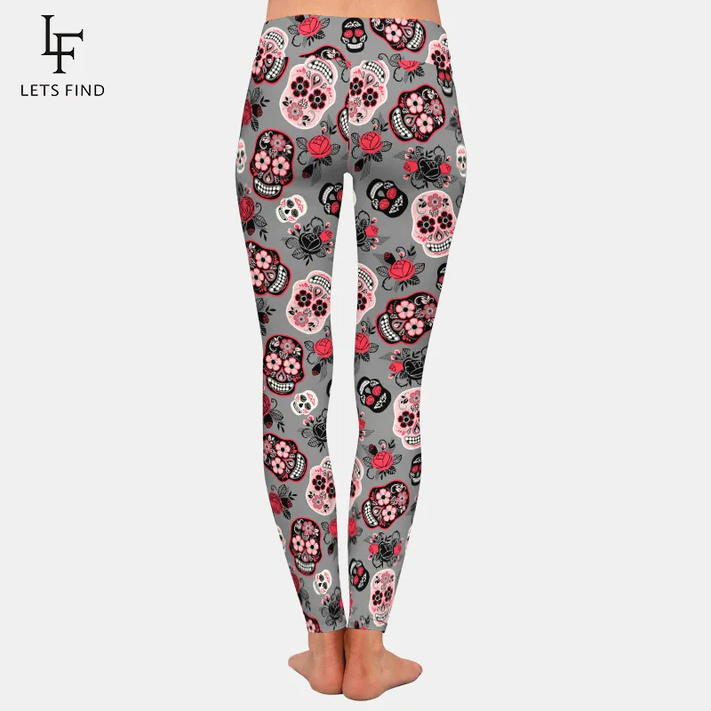 LETSFIND 2020 New 3D Day of The Dead Skull Printing Women's   Sexy Leggings Fashion High Waist Soft Slim Leggings