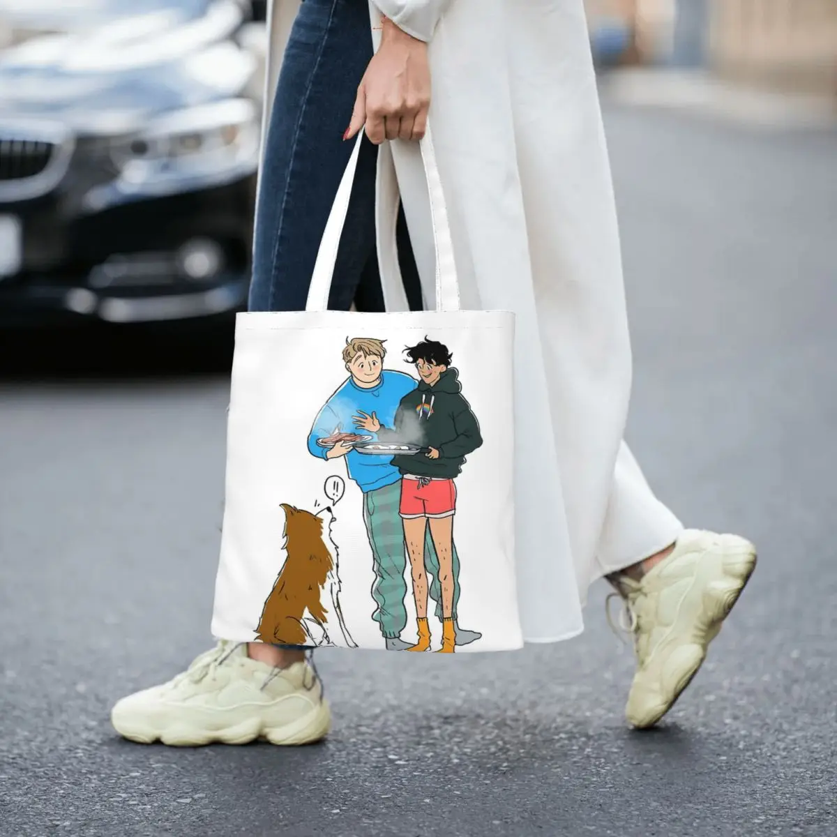 

Breakfast Women Canvas Handbag Large Capacity Shopper Bag Tote Bag withSmall Shoulder Bag