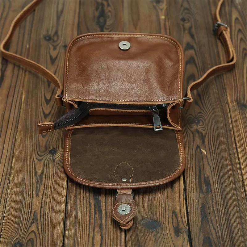 New leather small square bag for women versatile retro first layer cowhide shoulder bag 7 inch mobile phone bag for women