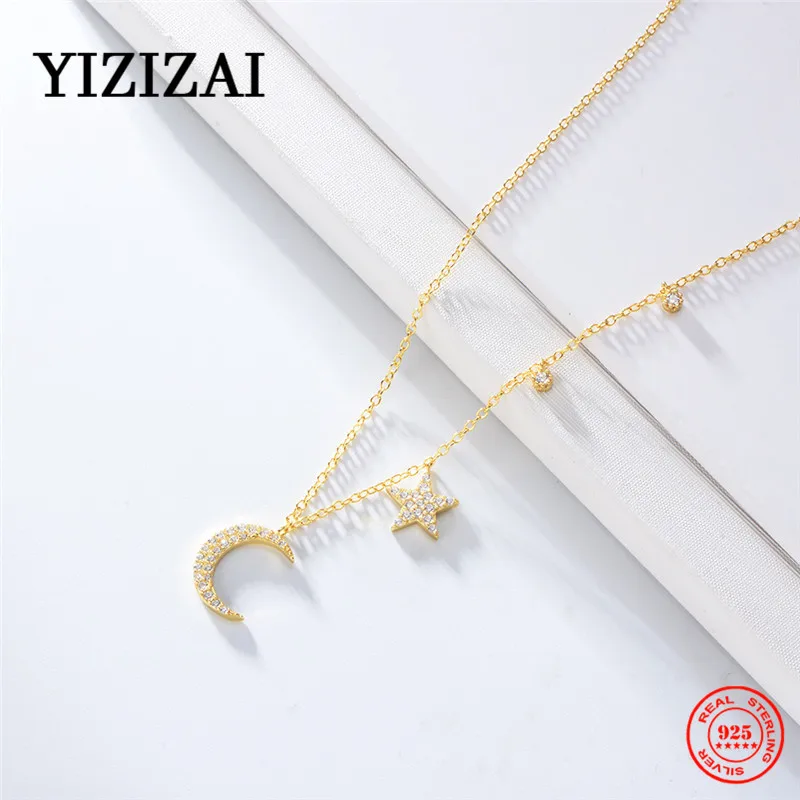 

YIZIZAI 925 Sterling Silver Simple Star Moon Tassel Necklace For Women Wedding Party Dress Jewelry Accessories Girlfriend Gift