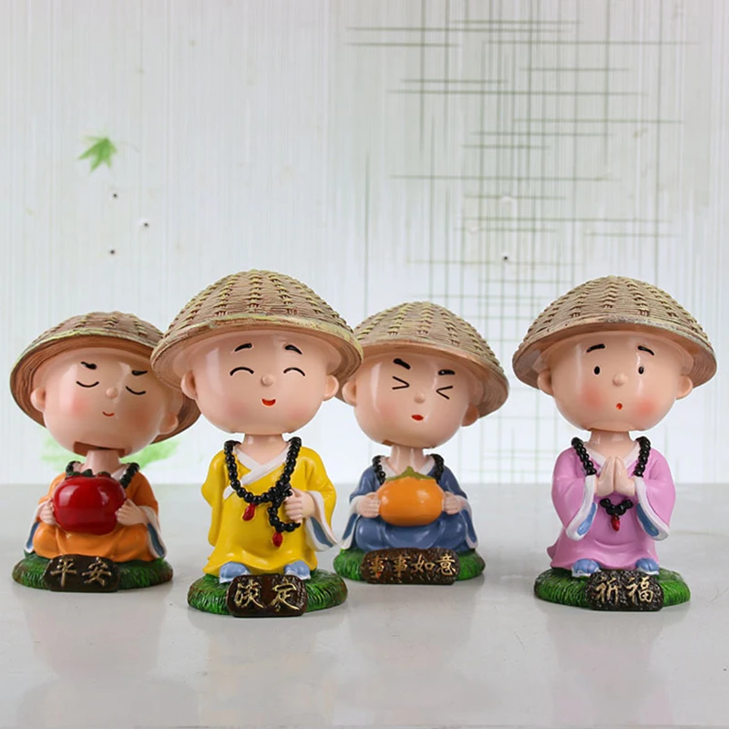 

Car Interior Supplies Straw Hat Shaking His Head Little Monk Ornaments Cute Monk Series Car Ornaments