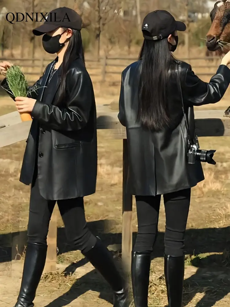 Leather Jacket Women 2023 Spring Jacket Women New Outerwear Korean Fashion Loose Small Suit PU Women's Bomber Jacket Coat