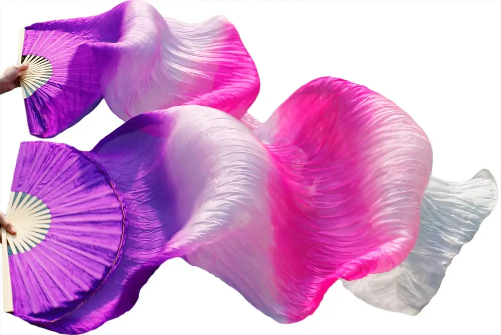 

Silk High Quality 100% Chinese Silk Dance Fans 1 Pair Belly Handmade Dyed Dance Fans Purple+Light purple+Rose+Pink+White 5 Sizes
