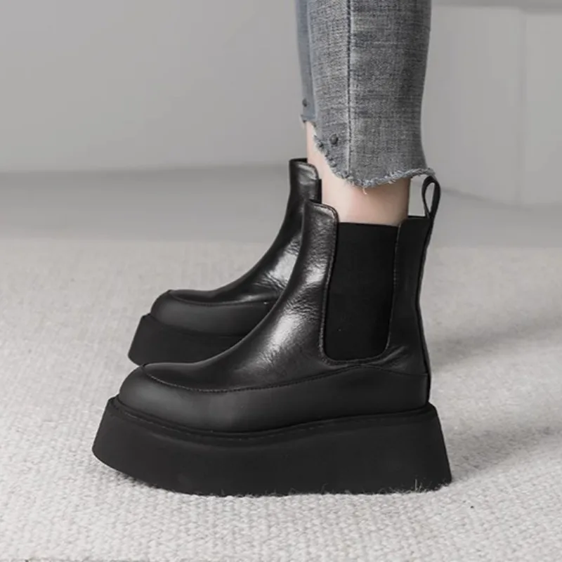 Женские ботильоны Челси на высоком каблуке плоской подошве платформе зимняя