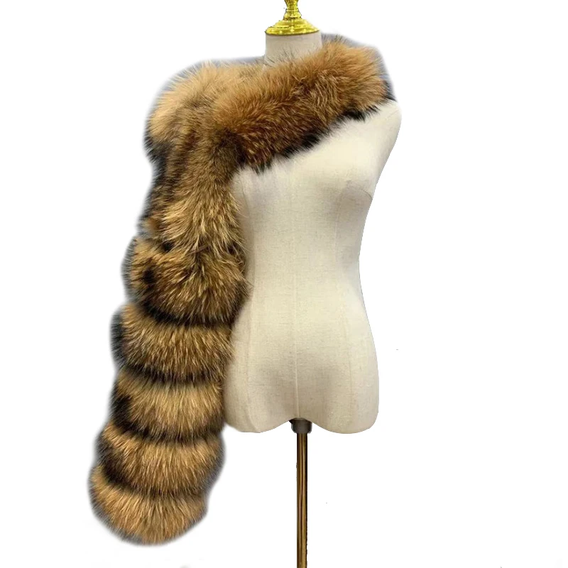 Lavelache Women Real Raccoon Fur Silver Fox Fur Sleeve Ladies Fashion Luxury Natural Single Sleeve One Sleeve