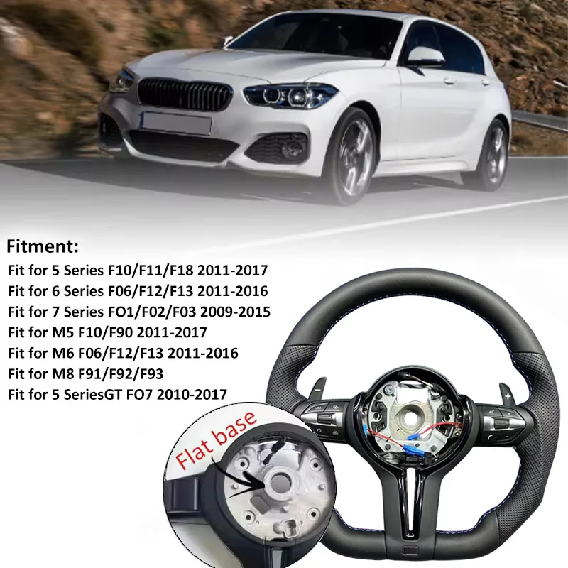 

Спортивный руль из натуральной кожи для BMW 3 серии F30/F31/F20, 5 серий F10, E90 2011-2018 — дизайн логотипа M с утолщенной ручкой