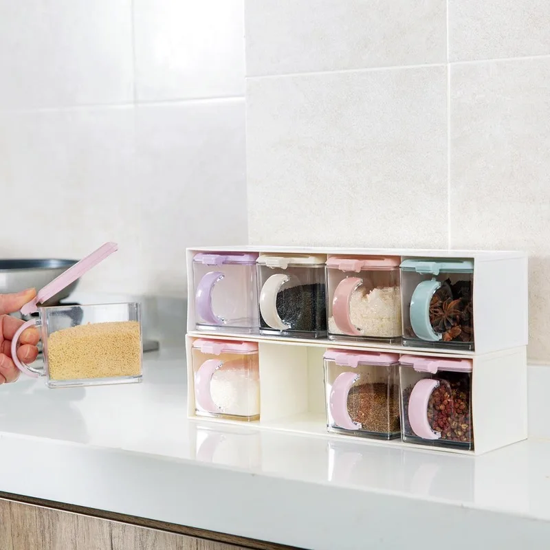 

Kitchen Seasoning Box Jar Spice Rack Salt and Pepper Container Spice Jars Boxes Cruet Seasoning Bottles Pot BBQ