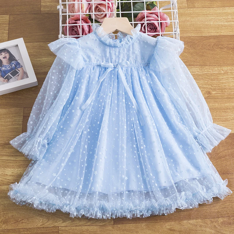

Princess Dress For Girls Winter Autumn Long Sleeve Mesh Elegant Party Tutu Prom Vestidos Children 3 4 5 6 7 8 Years Clothing