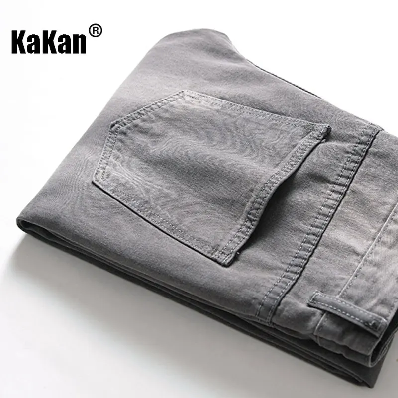 Kakan - European and American New Gray Black Distressed Jeans for Men, High Street Trend Straight Leg Long Jeans K36-348