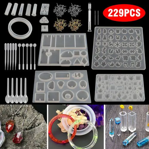 

229pcs Epoxy Casting Molds Set Silicone UV Casting Tools kits Resin Casting Molds For Jewelry making DIY Earring Findings