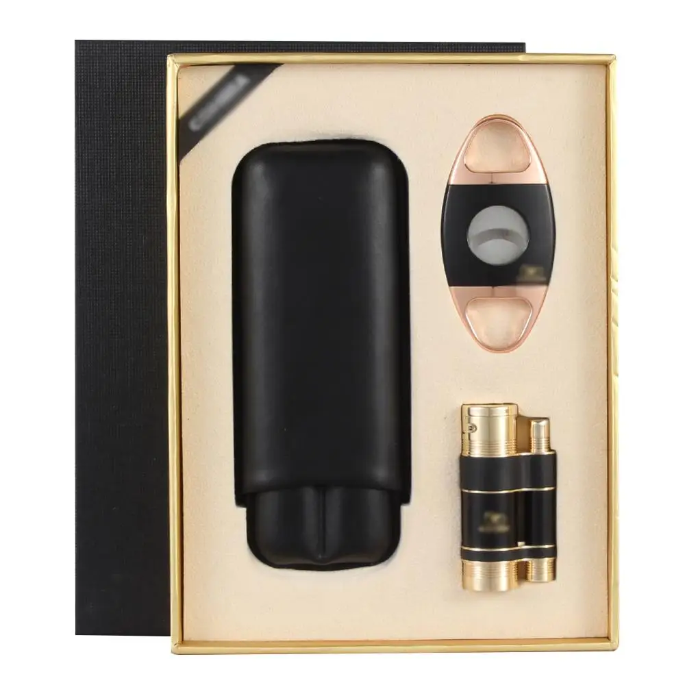 

Commercial travel outdoor gift cigar box set with cigar cutter and lighter