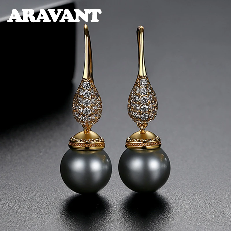 

925 Silver 18K Gold Water Drop Black Pearl Earring For Women Fashion Jewelry