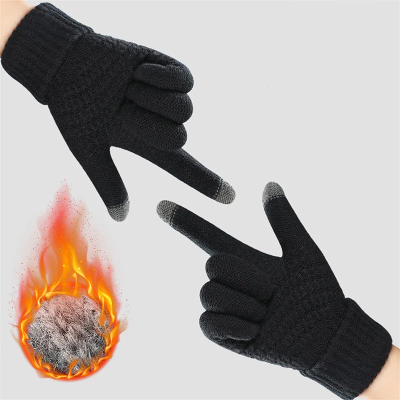 

2023 Thick Knitted Men Winter Gloves Imitation cashmere Two Layer Causal Adult Gloves Male Mitten Thicken Wool Cashmere Autumn