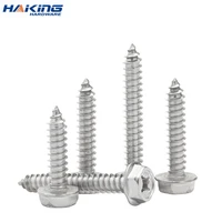 10pcslot m3 m4 m5 m6 phillips driving hexagon head flange self tapping screws with washer 304 stainless steel cross
