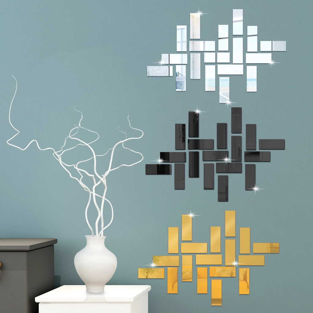 

18Pcs Rectangular Mirror Acrylic Sticker DIY Bedroom Living Room Decoration 3D Acrylic Wall Sticker