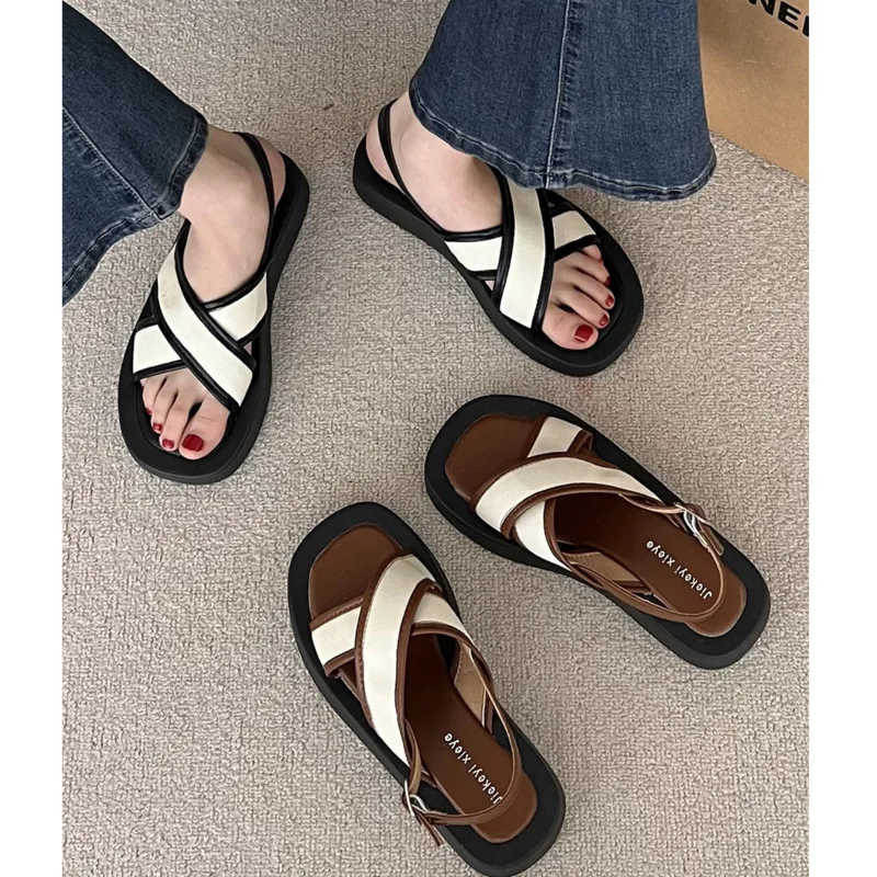

Women's Thick Sandals Summer Roman Shoes For Women Fashion Open Toe Cross-tied Women Shoes Casual Comfortable Lady Sandals