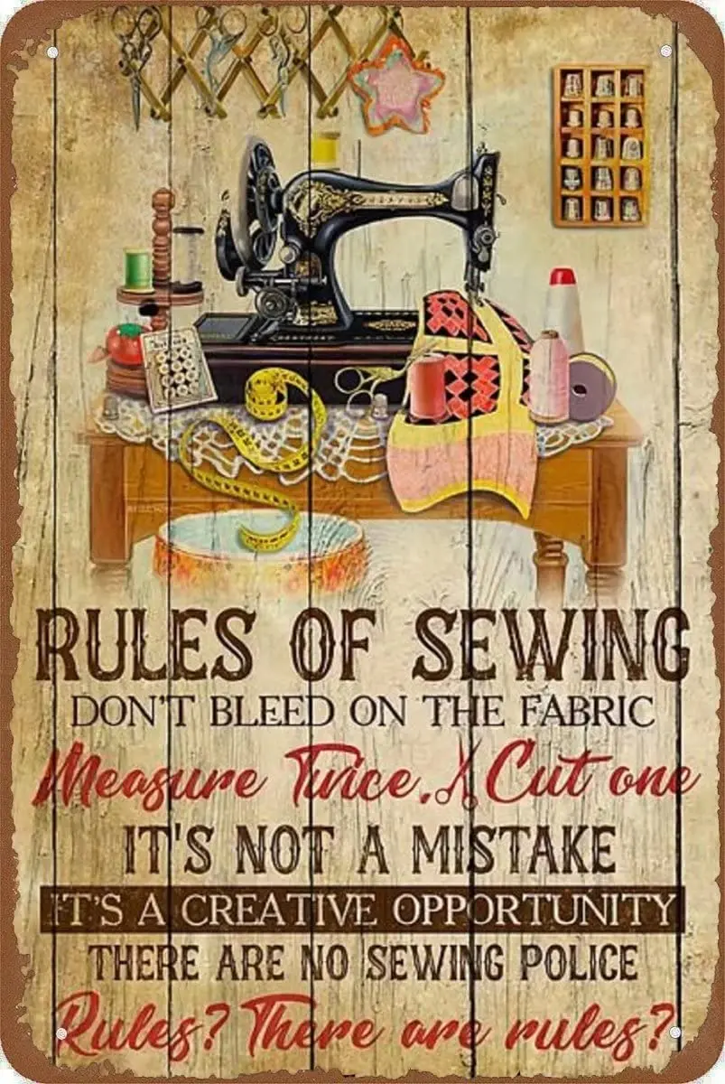 

Sewing Vintage Wooden Signs Rules of Sewing Art Painting Wall Decora Home Living Room Bar Club Cafe Wall Decor