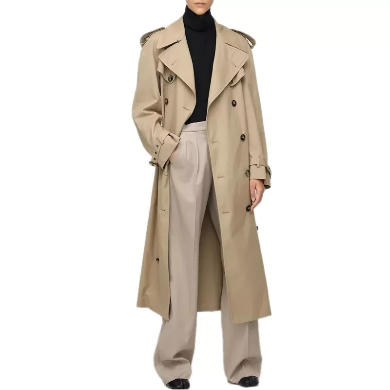 

New in 2022 Fall /Autumn Women Casual Double breasted Simple Classic Long Trench coat with belt Chic Female windbreaker