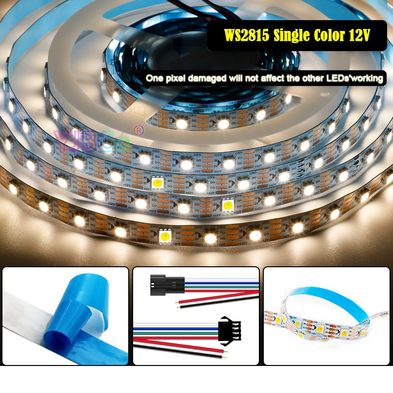 12V Addressable White/Warm whtie Single Color WS2815 flexible LED Strip Light 30/60/144 LEDs/m SMD 5050 Pixels Smart Lights Tape