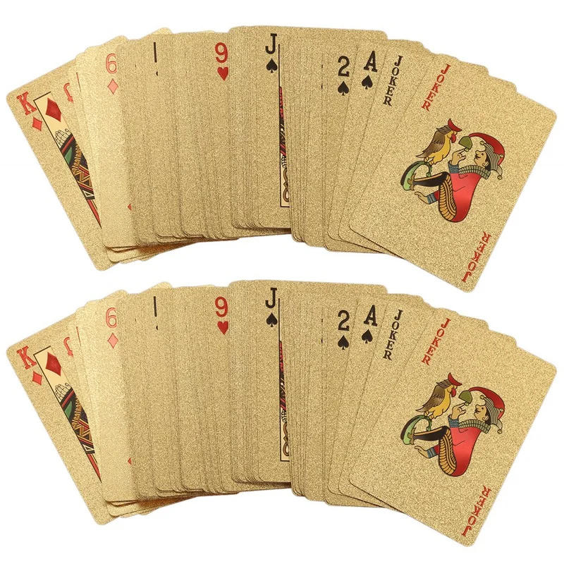 

2Pc 24K Gold Playing Cards Plastic Poker Game Deck Foil Pokers Pack Magic Cards Waterproof Card