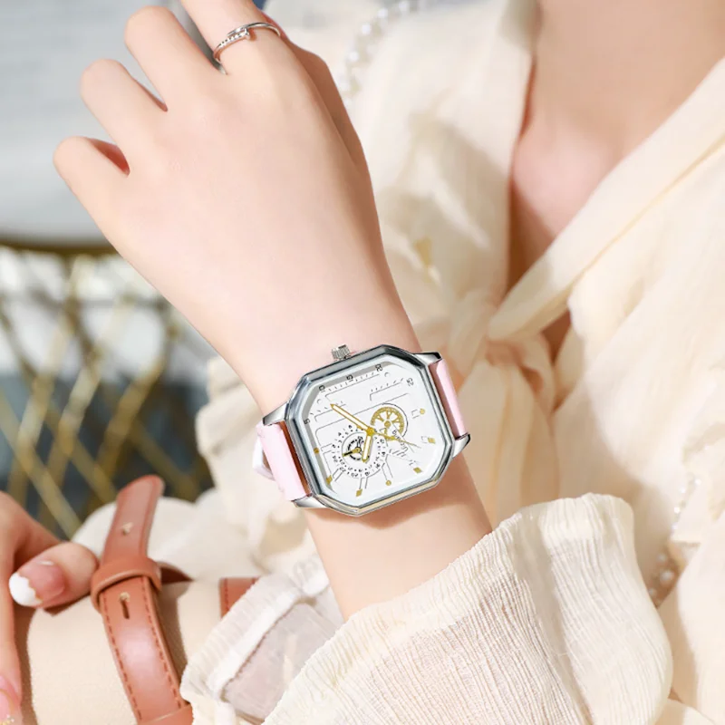 

Fashion Women's Watch Leather Belt Quartz Wristwatches for Women Elegant Square Lady Watch Luxury Women Clock Female Gift