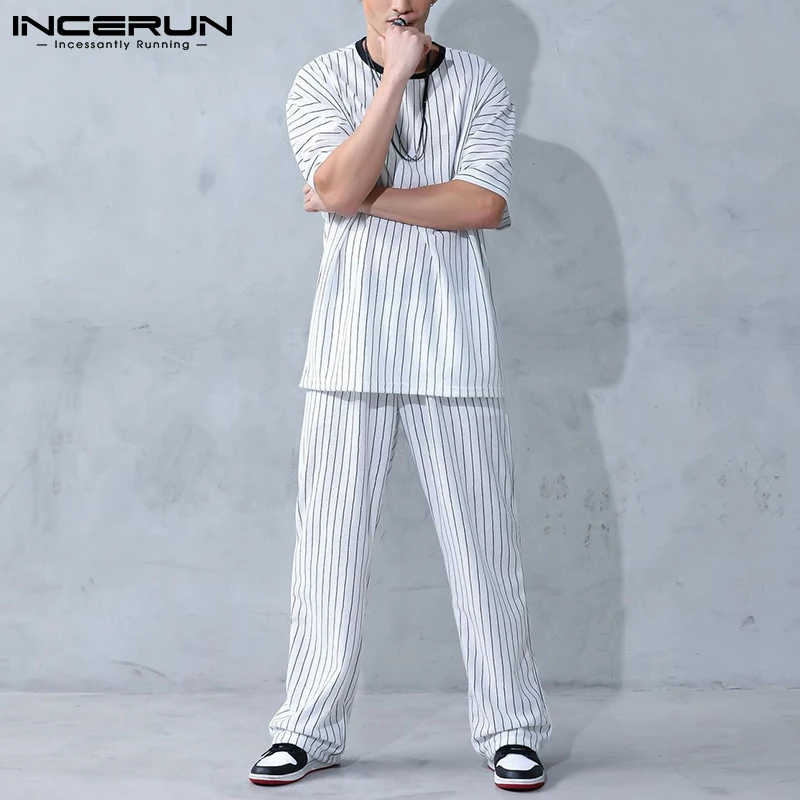 

Fashion Casual New Men's Stripe Suit 2 Pieces Handsome Well Fitting Male Loose Comfotable Casual Streetwear Suits S-5XL INCERUN