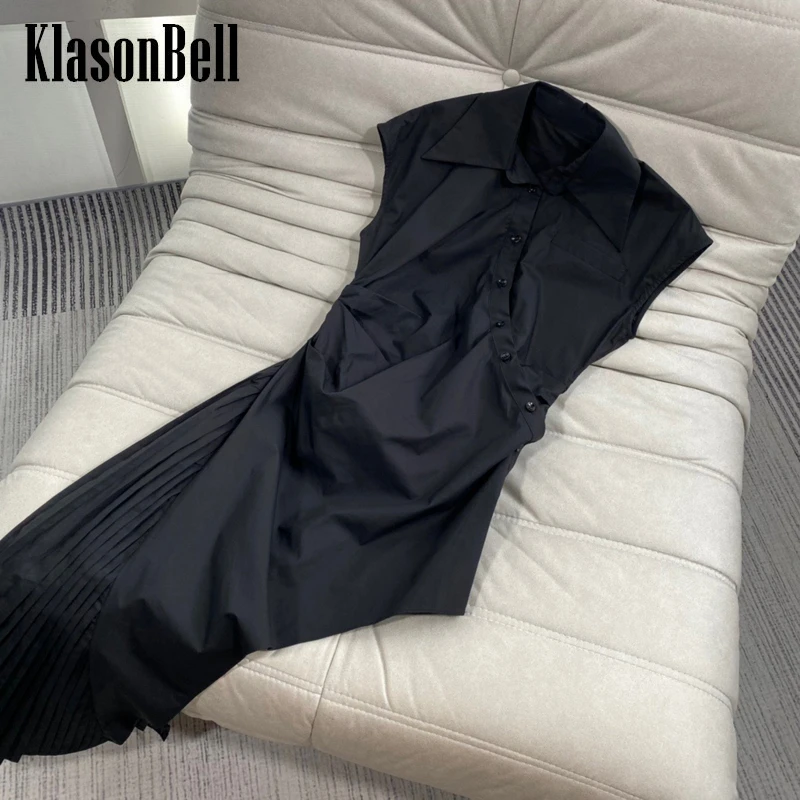 

6.7 KlasonBell Black Asymmetric Slim Pleated Dress Women