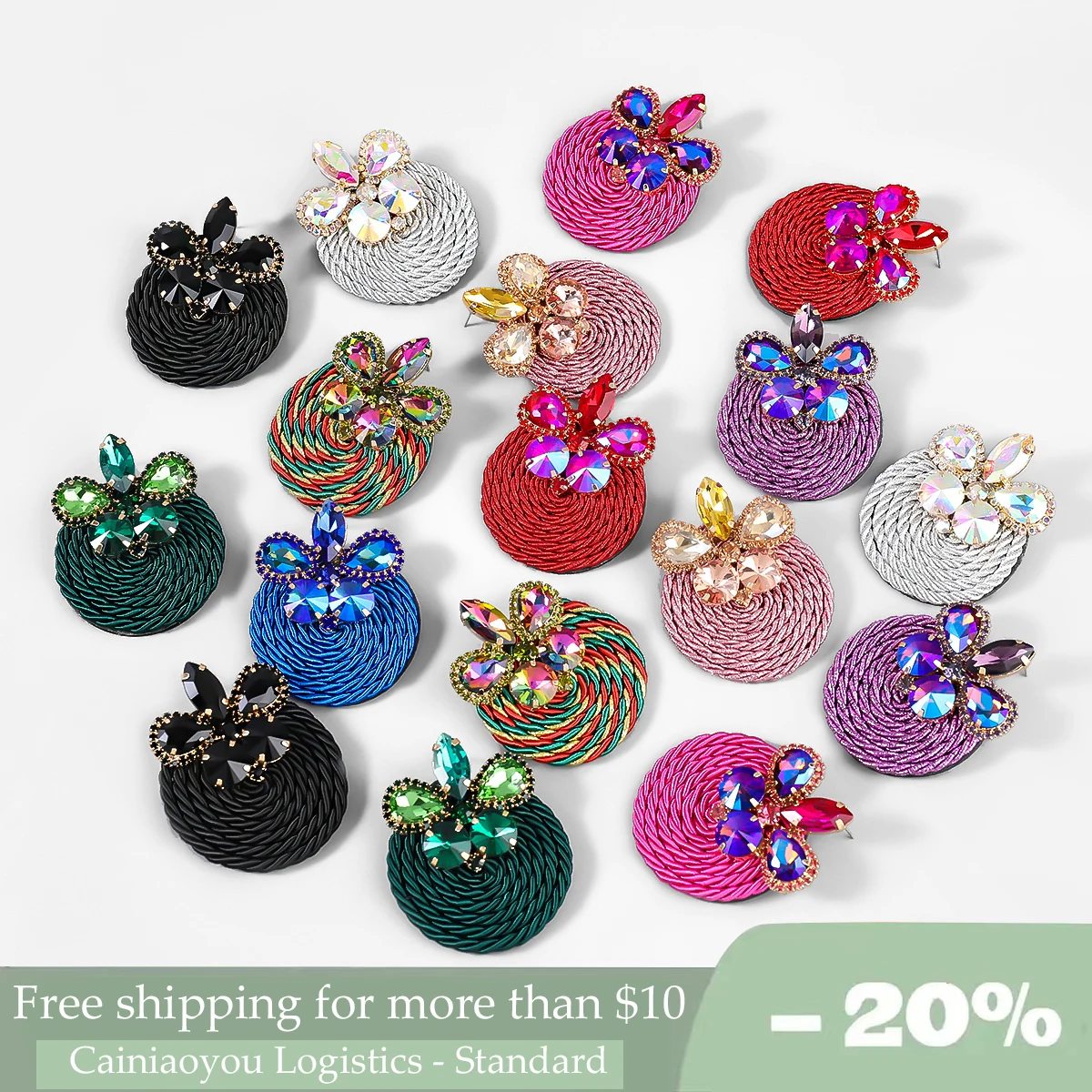 

New Design Colorful Handmade Crystal Round Earrings High Quality Fashion Rhinestone Jewelry Accessories for Woman