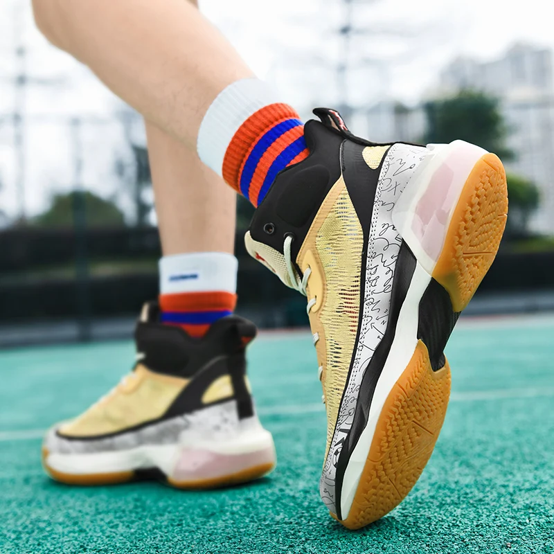 QNX-A37 High Quality Mens Basketball Sneakers Gym Training Sports Shoes High-top ForMotion Wearable Cushion Basketball Shoes