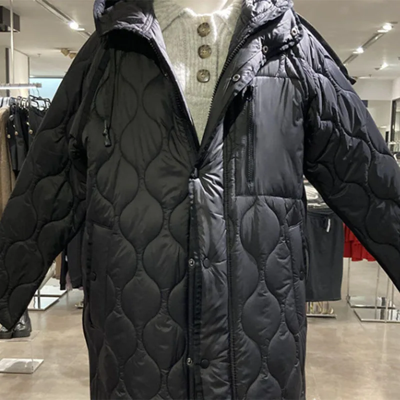 Autumn and Winter Women's Retro Green Casual Warm Warm Loose Hooded Windbreaker Coat Mid-length Windproof Cotton Coat Coat