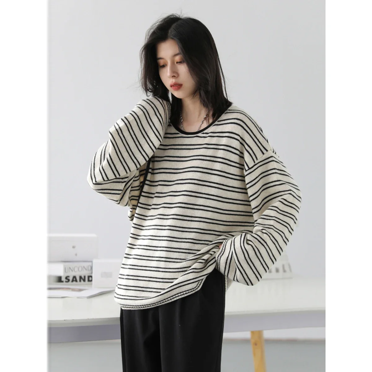 

CHIC VEN Fashion Women Sweaters Striped Pullovers Female Jumpers Loose Casual Long Sleeved Woman Top Spring Autumn 2023