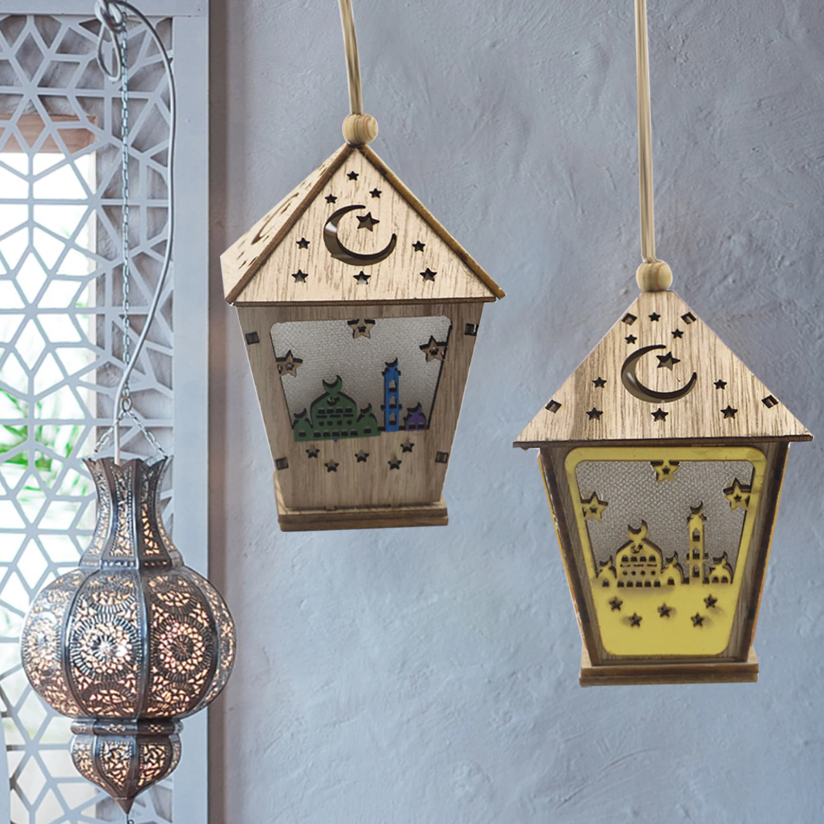 

ИД Мубарак светодиодный светильник деревянный декоративный дом фонарь украшение настенный ночник для мусульманской Рамадан украшения веч...