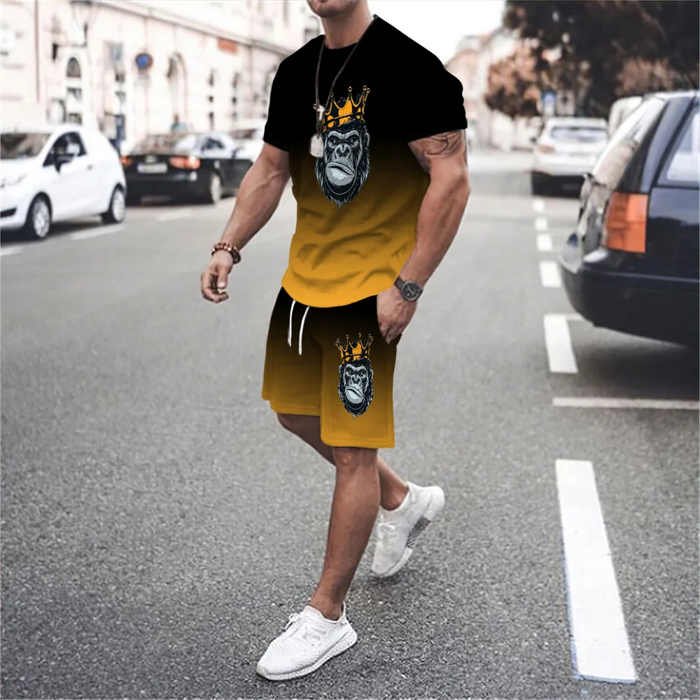 Summer Men's Tracksuit Smiling Print T-Shirt Shorts Outdoor Outfit Fashion Suit Male Casual Stylish 2 Pieces Set Streetwear