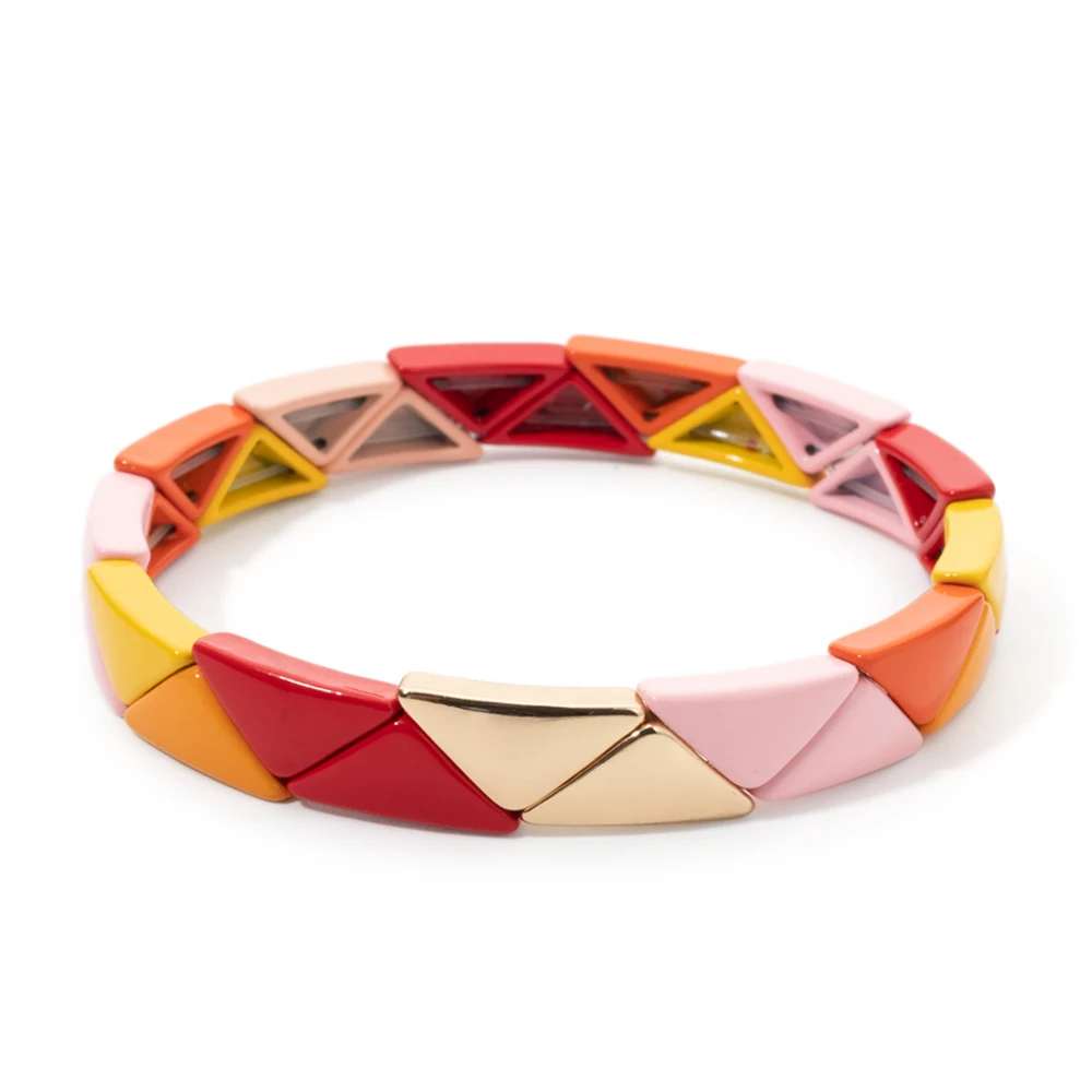 Женские эмалированные треугольные браслеты цветные бусины 2024x13 мм эластичный