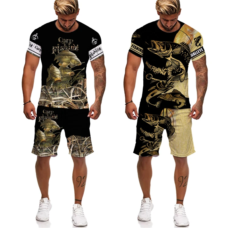 Camo Carp Fishing 3D Print Men Women Tee/Shorts/Set Casual Harajuku Streetwear Tracksuit Outdoor Fishing Hunting Camping Clothes