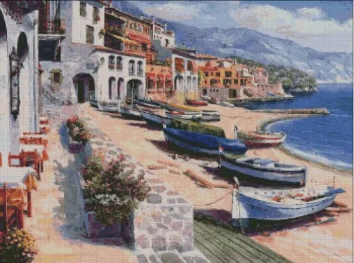 Фото City Town Scenery Seaside ship 14CT Unprinted Top Quality Cross Stitch Kits Embroidery Art DIY Handmade Needlework Home Decor №1