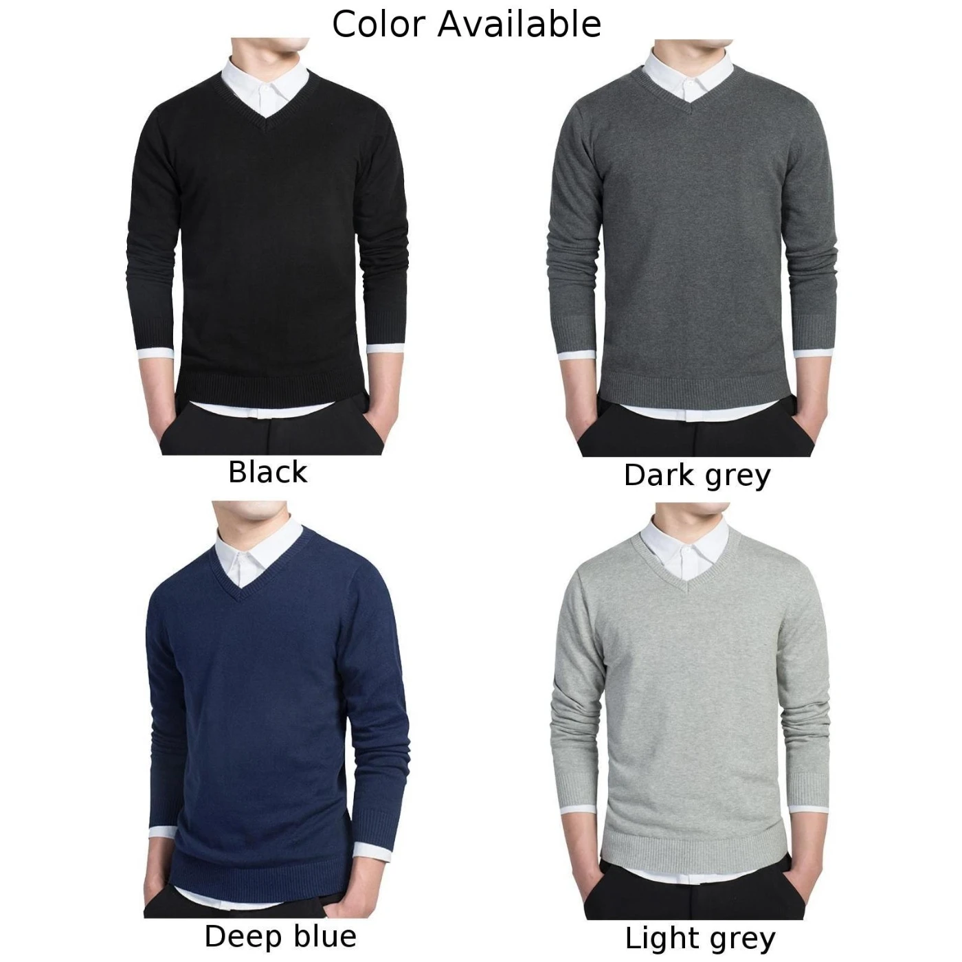 Mens Solid Color V Neck Jumper Knitted Plain Sweater Casual Formal Long Sleeves Top Business Bottoming