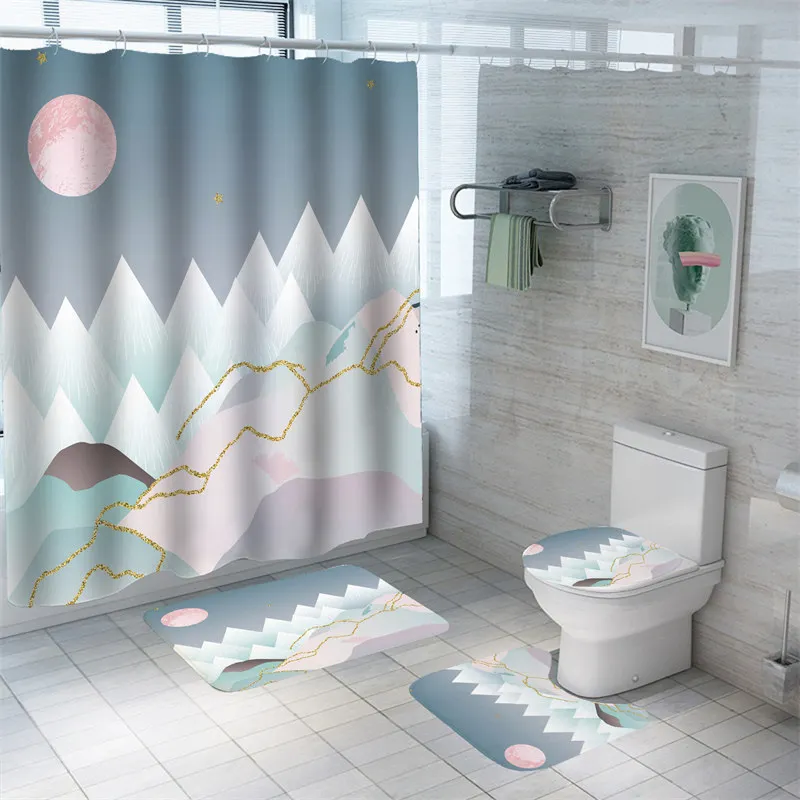 

Масляная живопись, морские волны, душевая занавеска, набор геометрических ковриков для ванной, водонепроницаемый полиэстер, противоплесневые коврики для туалета