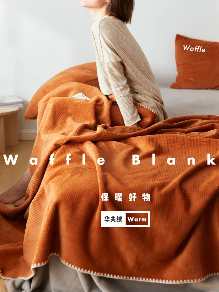 

Waffle Wool Blanket Single Air Conditioning Blanket Sheets Coral Fleece Blanket Office Nap Blanket in Sofa Blanket