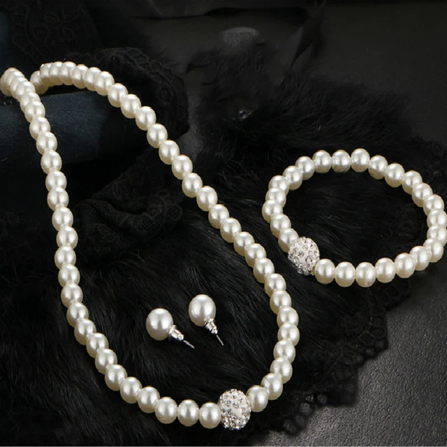 CANPEL Fashion Vintage Womens Bride Wedding Jewelry Set Rhinestone Faux Pearl Necklace Bracelet Earring Wedding Party Jewelry 4
