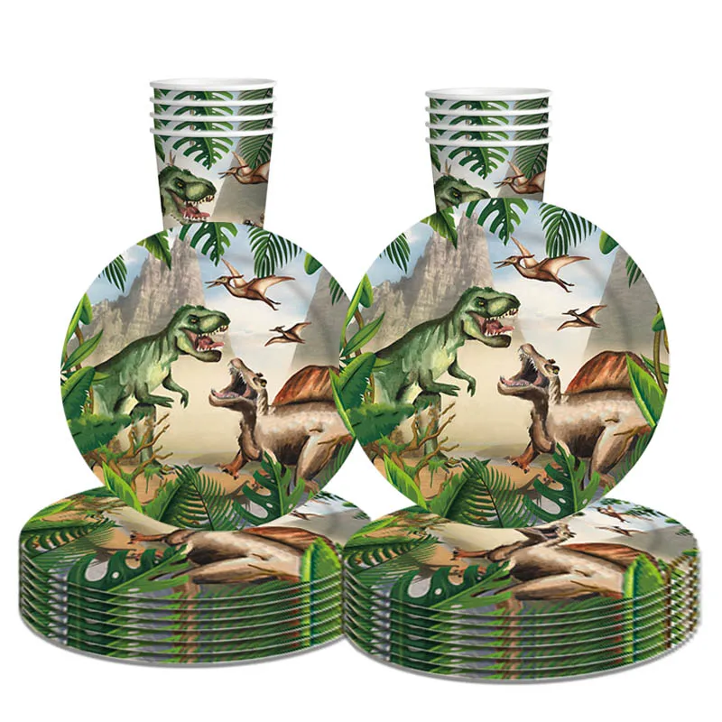 

Dinosaur Theme Disposable Tableware Jungle Safari Dino Napkin Plate Cup Wild Roar Boy Happy Birthday Party Decor
