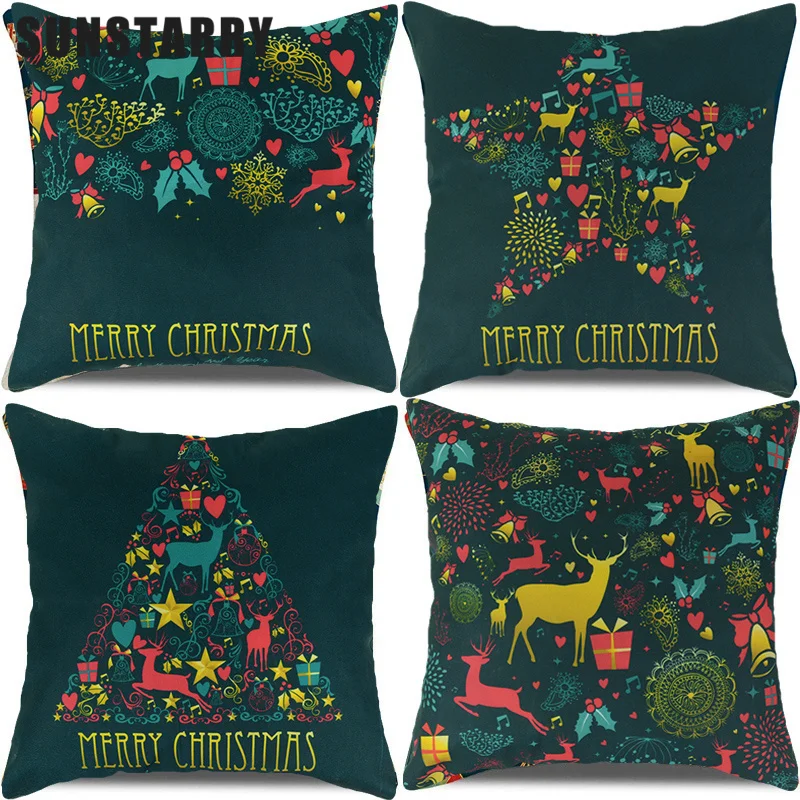 

Merry Christmas Cushion Cover Xmas Tree Elk Printed Pillow Case For Home Sofa Decor Pillowcase New Year Noel Gift Funda Cojin