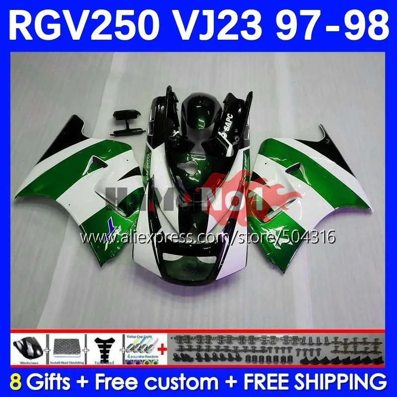 

Bodys For SUZUKI RGVT250 SAPC RGV 250 VJ23 97-98 42MC.129 RGV-250 VJ 23 RGVT-250 RGV250 97 98 1997 1998 Fairing Kit glossy green