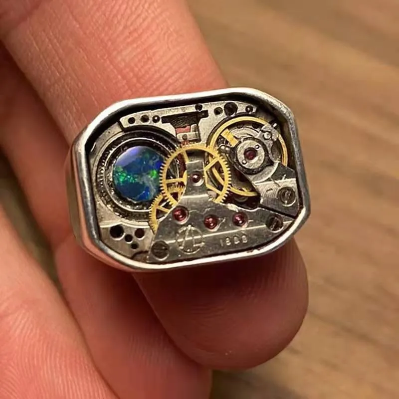 

Secret Boy Unique Imitation Precision Mechanical Dial Men's Ring Motorcyclist Steampunk Party Ring Fashion Jewelry Gift