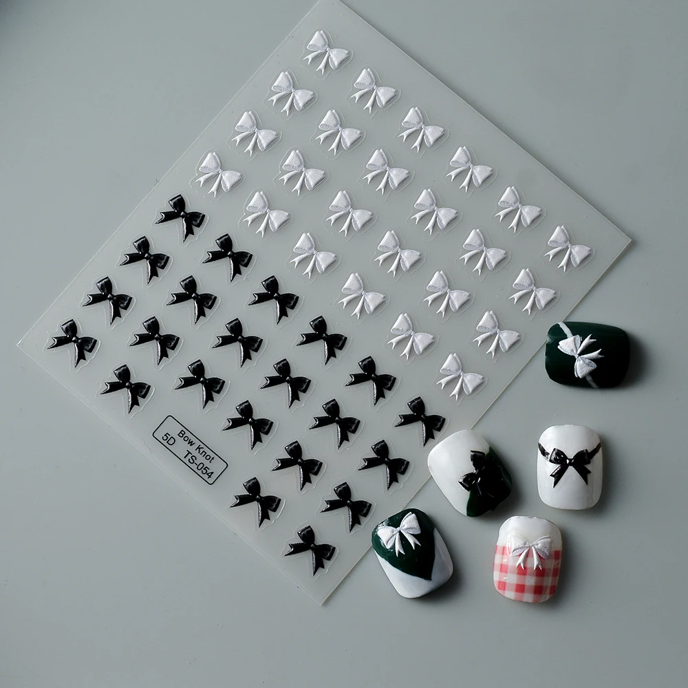 

Black and White Bows 5D Nail Sticker Ongle Faux Nail Sliders Manicura Decals
