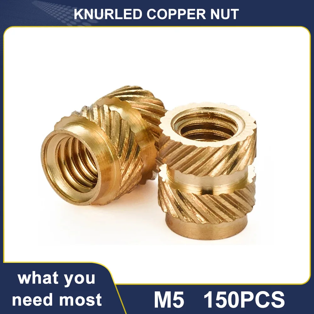 

150pcs M5 Heat Threaded Insert Nut Brass Hot Melt Knurled Embedment Insertion Double Twill Embed Copper Nuts for Plastic Case