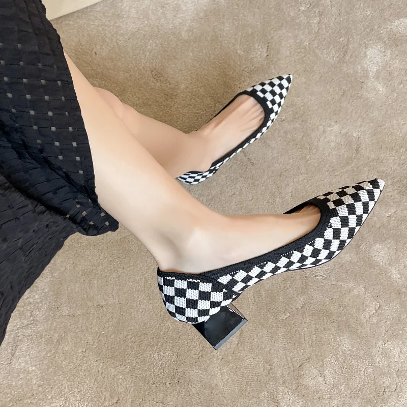 DIMANYU Dress Shoes Women Fashion 2023 New Thick Heel Pointed Women Shoes Large Size 41 42 43 Ladies Knitting Shoes